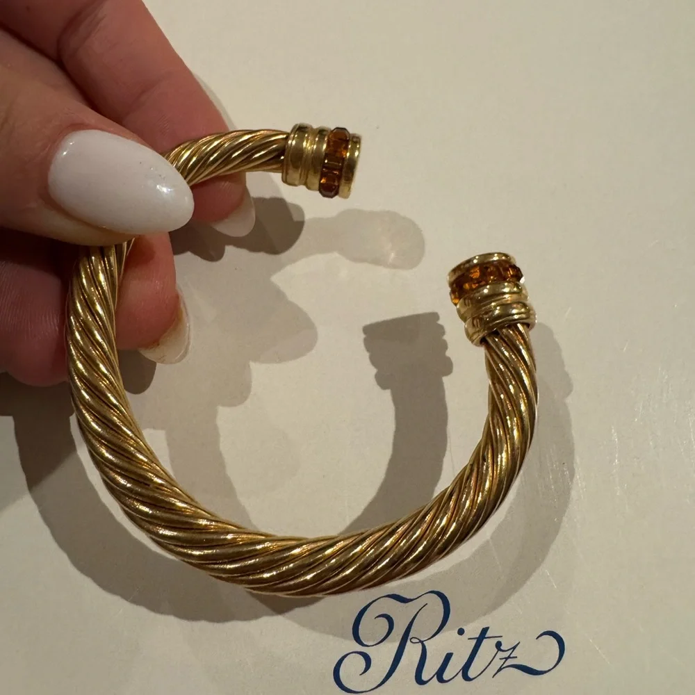 Vintage gold tone with caramel color crystals vintage cuff bracelet